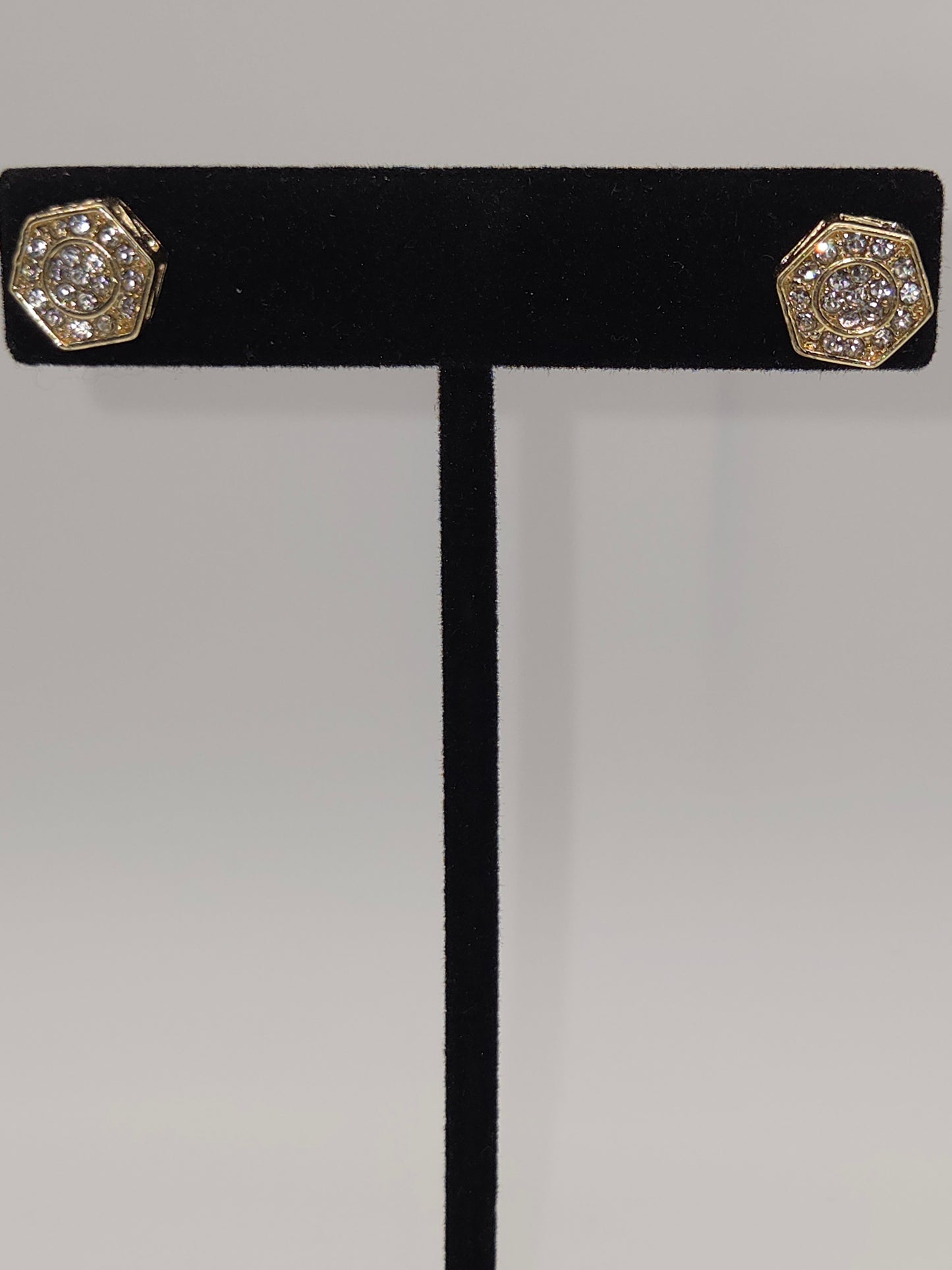 Golden Octagon Crystal Stud Earrings
