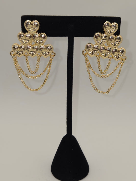 Golden Hearts Chain Cascade Earrings