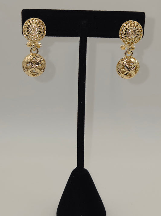Golden Medallion Drop Clip-on Earrings