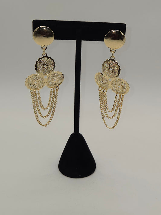 Golden Rosette Chain Swag Earrings
