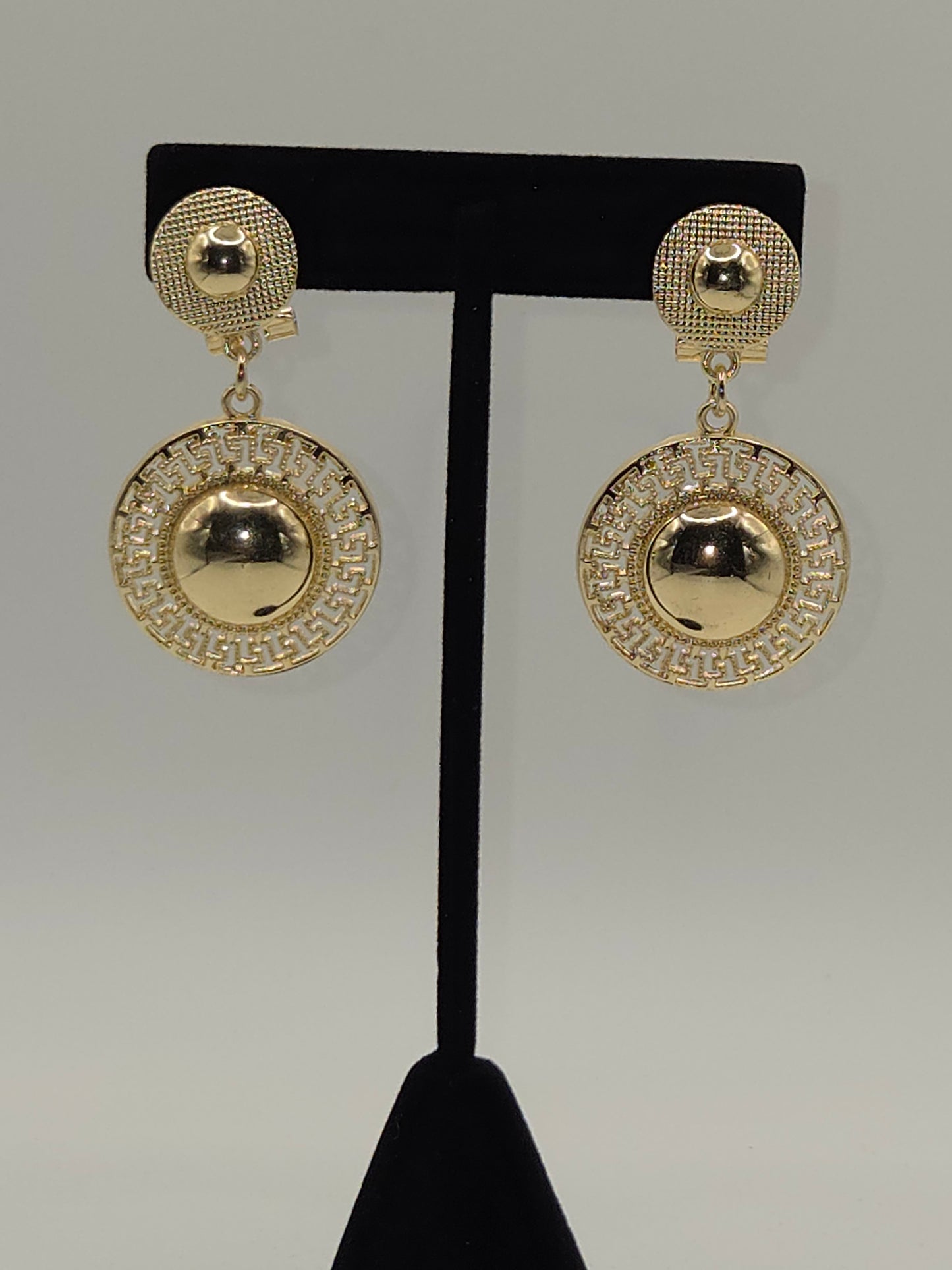 Greek Key Dome Drop Earrings