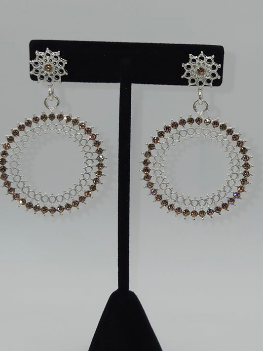 Champagne Crystal Flower Hoop Drop Earrings