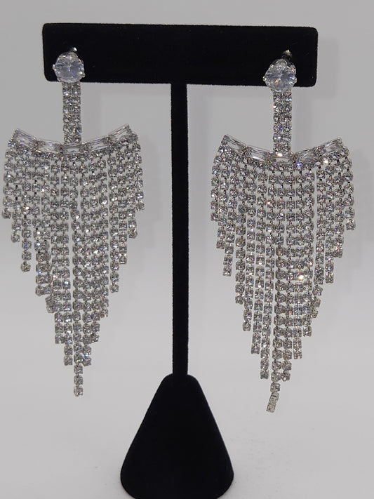 Diamond Silver Rain Waterfall Fringe Earrings