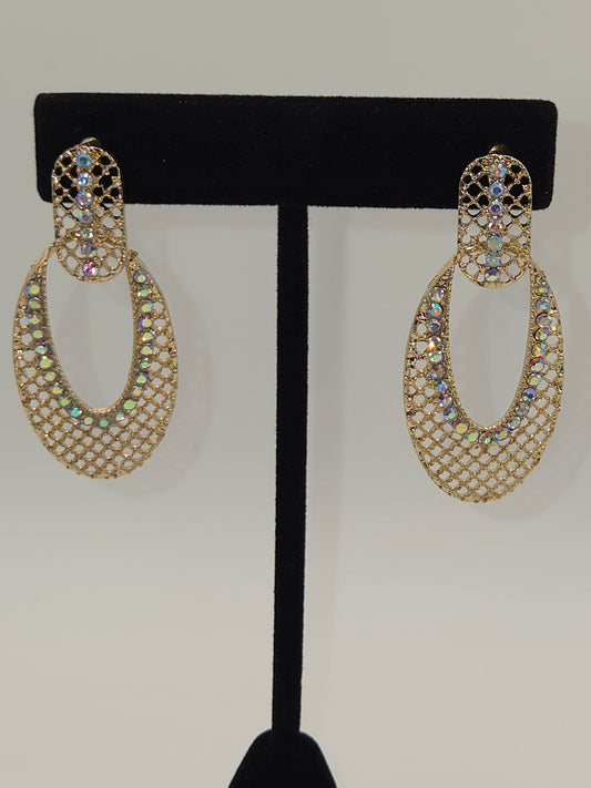 Golden Lattice Iridescent Teardrop Drop Hoop Earrings