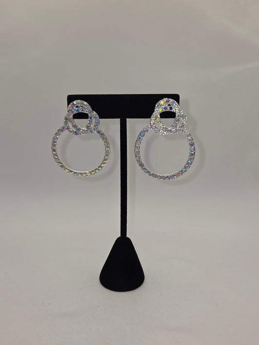 Triple Halo Iridescent Link Drop Hoop Earrings