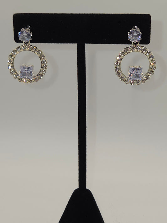 Diamond Circle Princess Cut Earrings