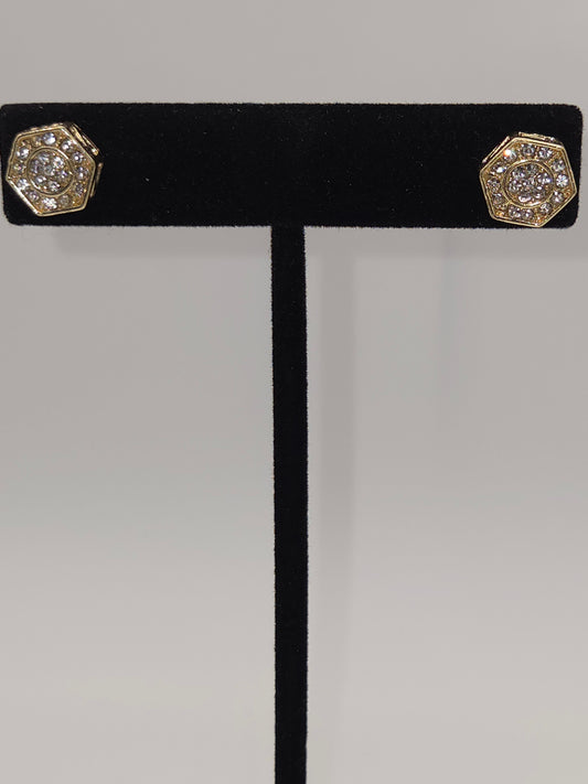 Golden Octagon Crystal Stud Earrings