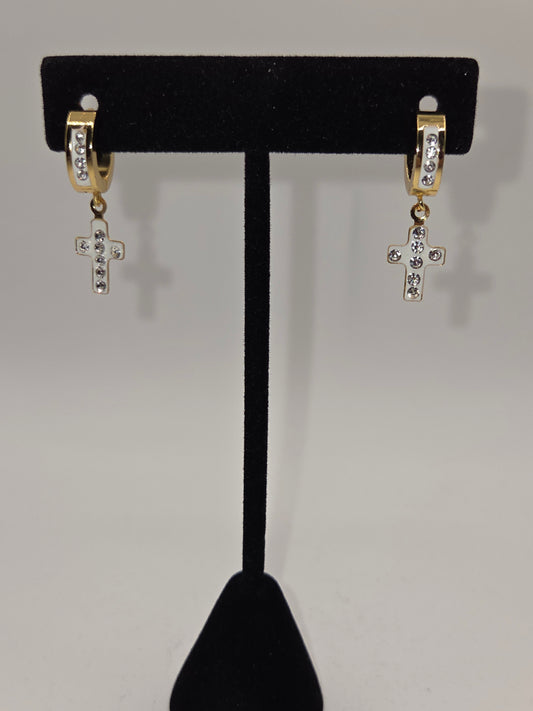 Crystal Cross Huggie Hoop Earrings