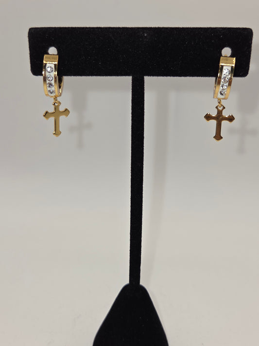 Rhinestone Faith Huggie Dangle Earrings