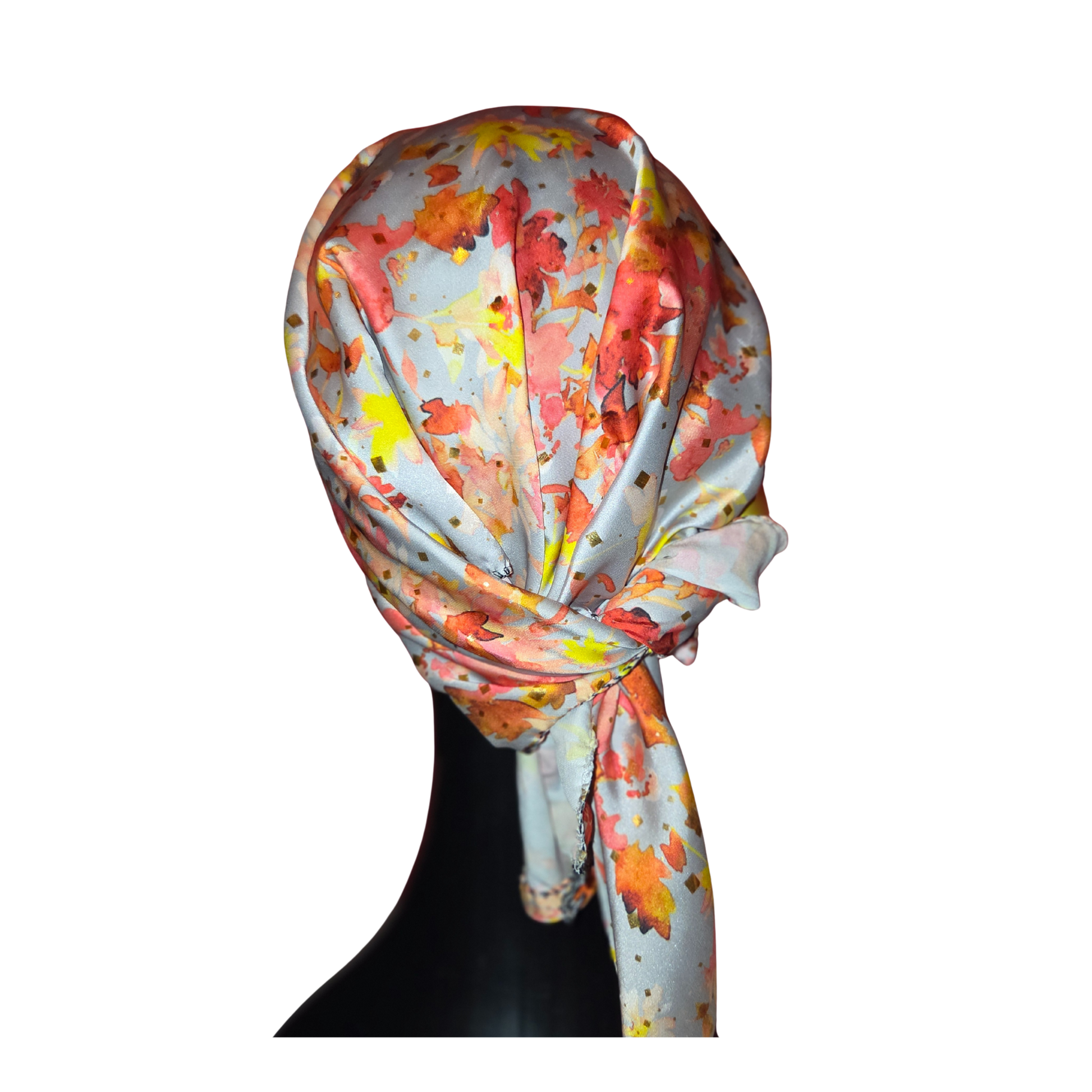 Colorful headscarf with floral pattern on a white background