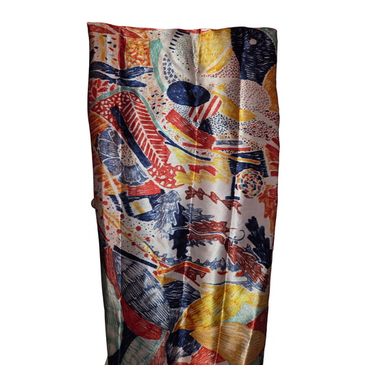 Colorful scarf with abstract patterns on a white background