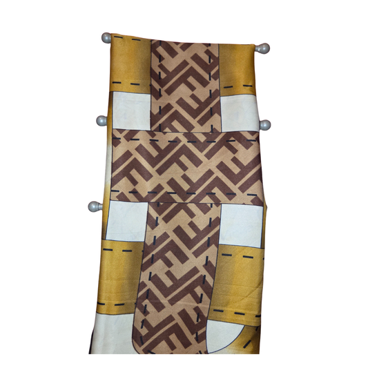 Patterned fabric with geometric design on a white background