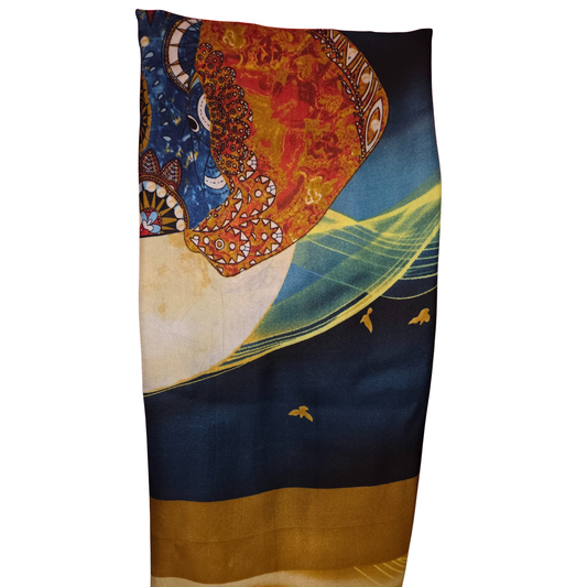 Colorful scarf with artistic design on a white background