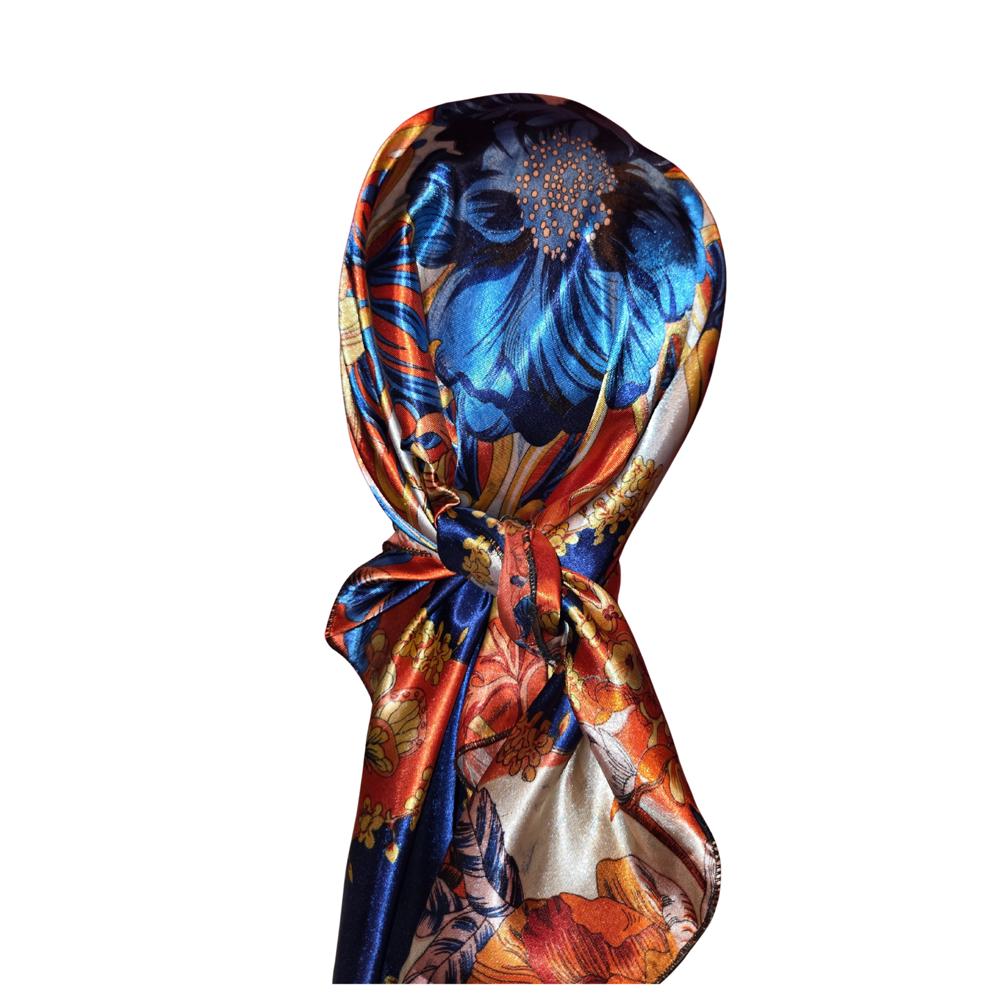 Colorful headscarf with floral pattern on a white background